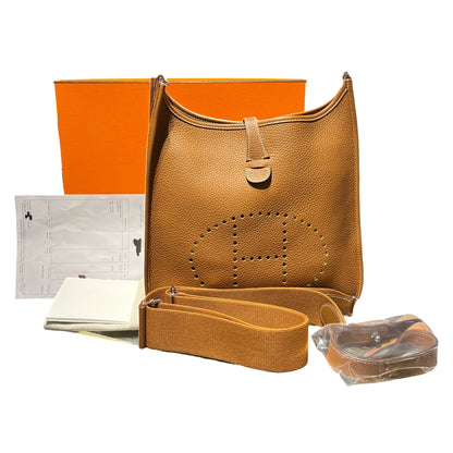 Used HERMÈS Clemence leather Evelyne Shoulder Bag Brown PHW