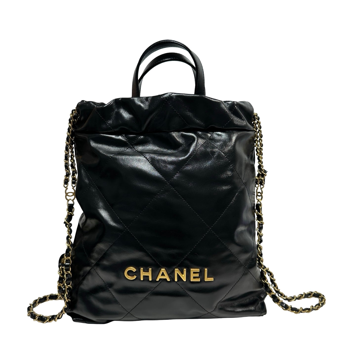 Used CHANEL Quilted Calfskin 22 Backpack Backpack Black Gold