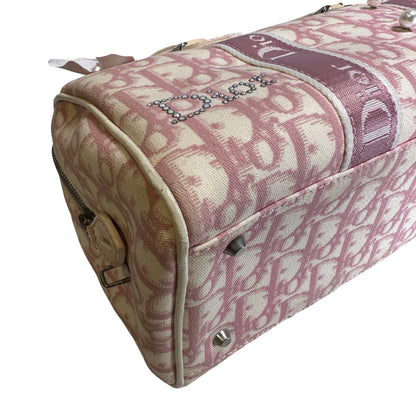 Used DIOR Canvas Trotter Boston Handbag Pink PHW