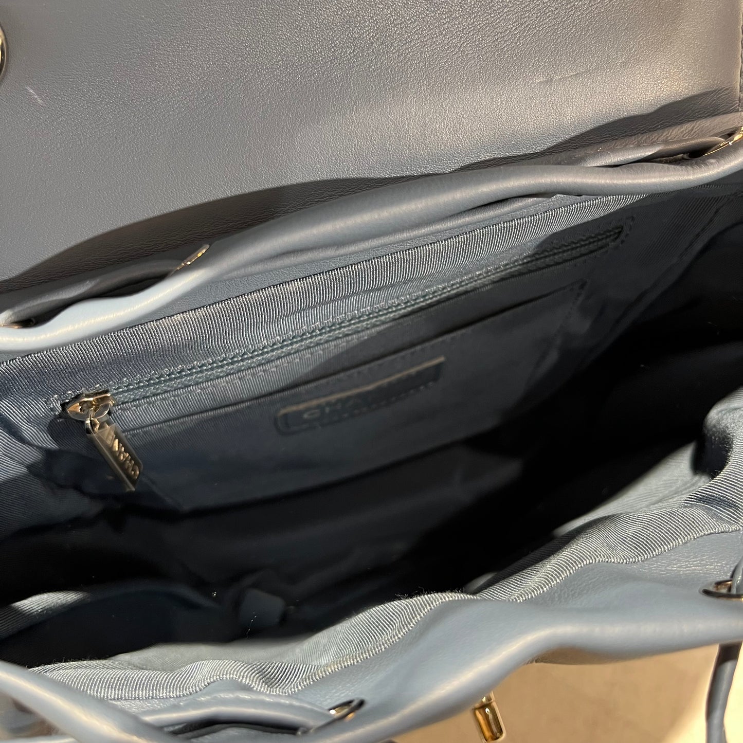 Used CHANEL Lambskin Leather Backpack Blue PHW
