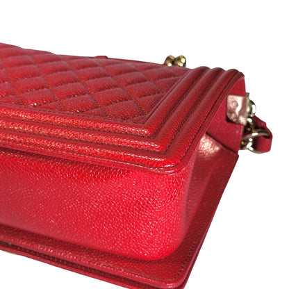 Used CHANEL Calfskin Boy Cross body bag Red GHW