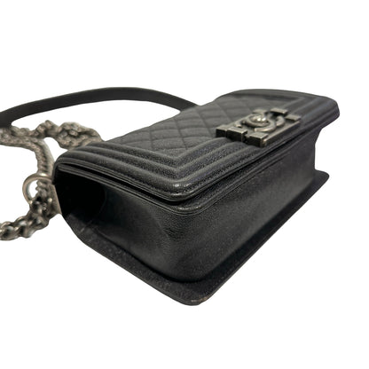 Used Chanel Calfskin Leather Boy 20cm Shoulder Bag PHW Grey