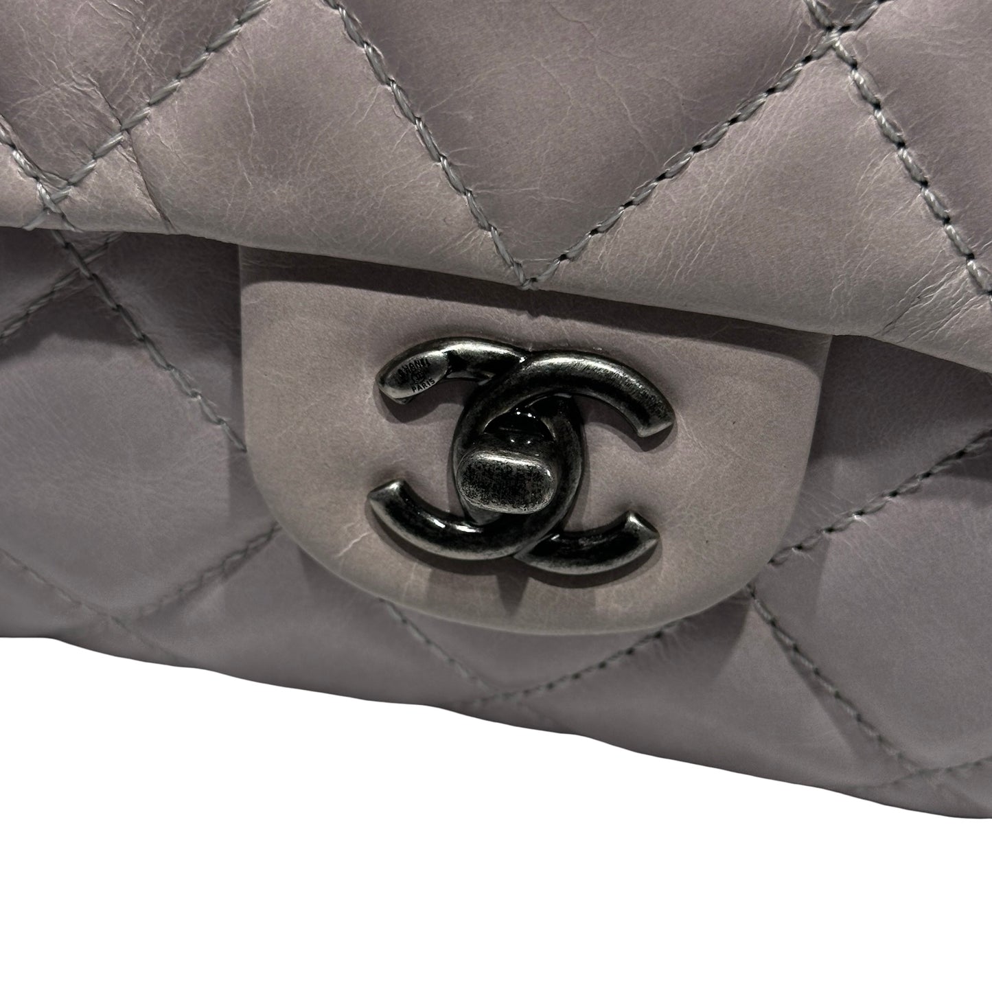 Used CHANEL Flap Chain Shoulder Bag Grey