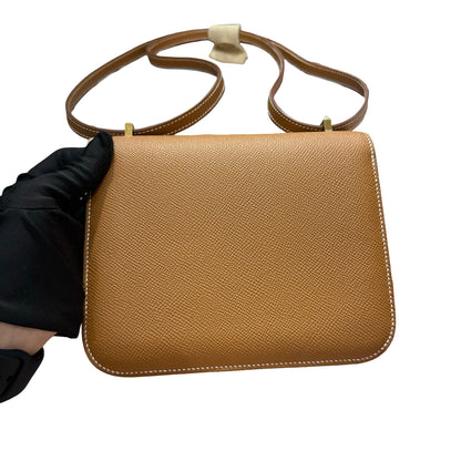 Brand New HERMES Epsom Felt Mini Constance Crossbody Bag Gold FHW