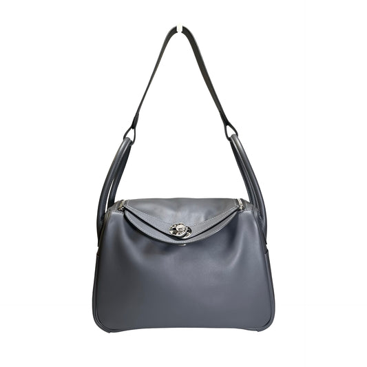 Used HERMES Clemence Lindy 26 Shoulder Bag Gris Etain PHW