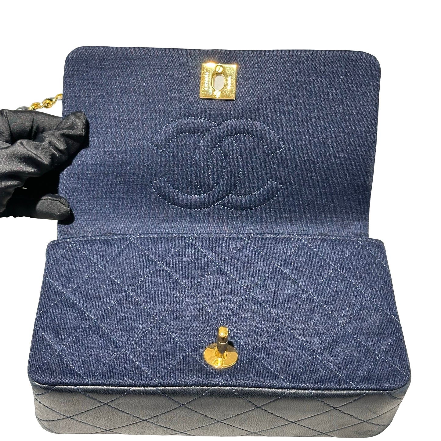 Used CHANEL Flap Cross Body Bag Navy Blue GHW
