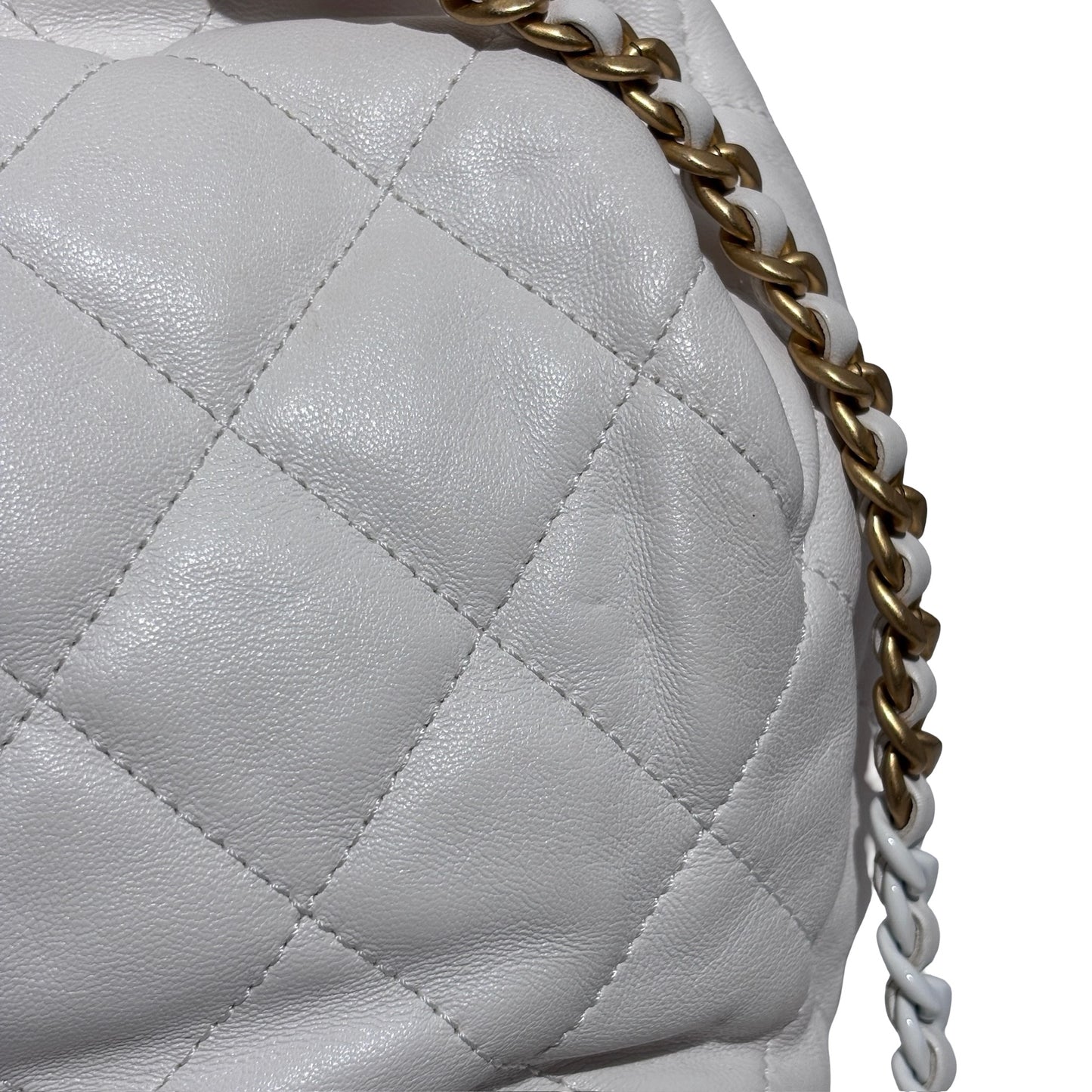 Used CHANEL Lambskin 22S Mini Drawstring Bucket Backpack Cross body bag White