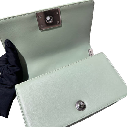 Used CHANEL Boy 20cm Cross Body Bag Green PHW