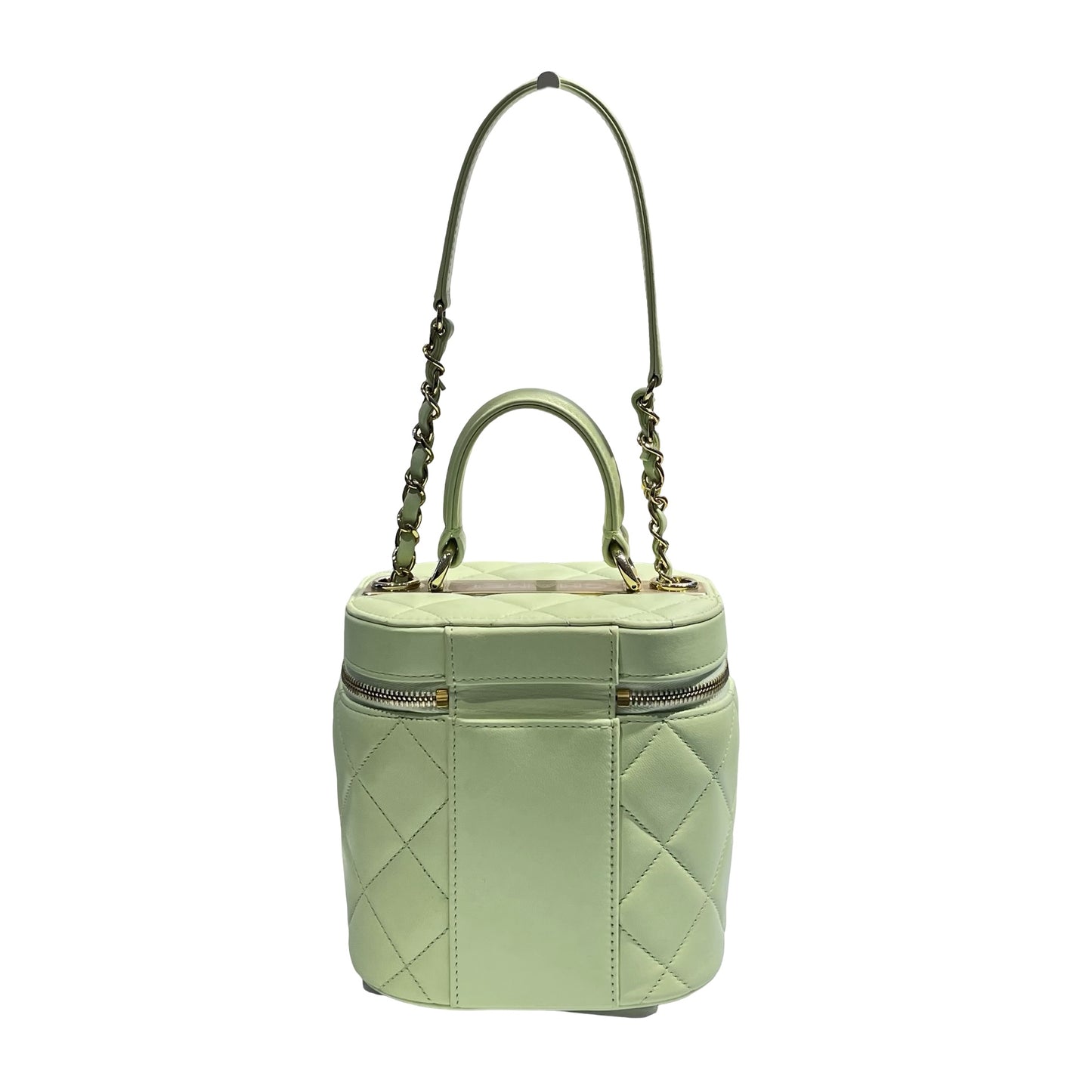 Used CHANEL Vanity Case with Handle Shoulder Bag Green GHW