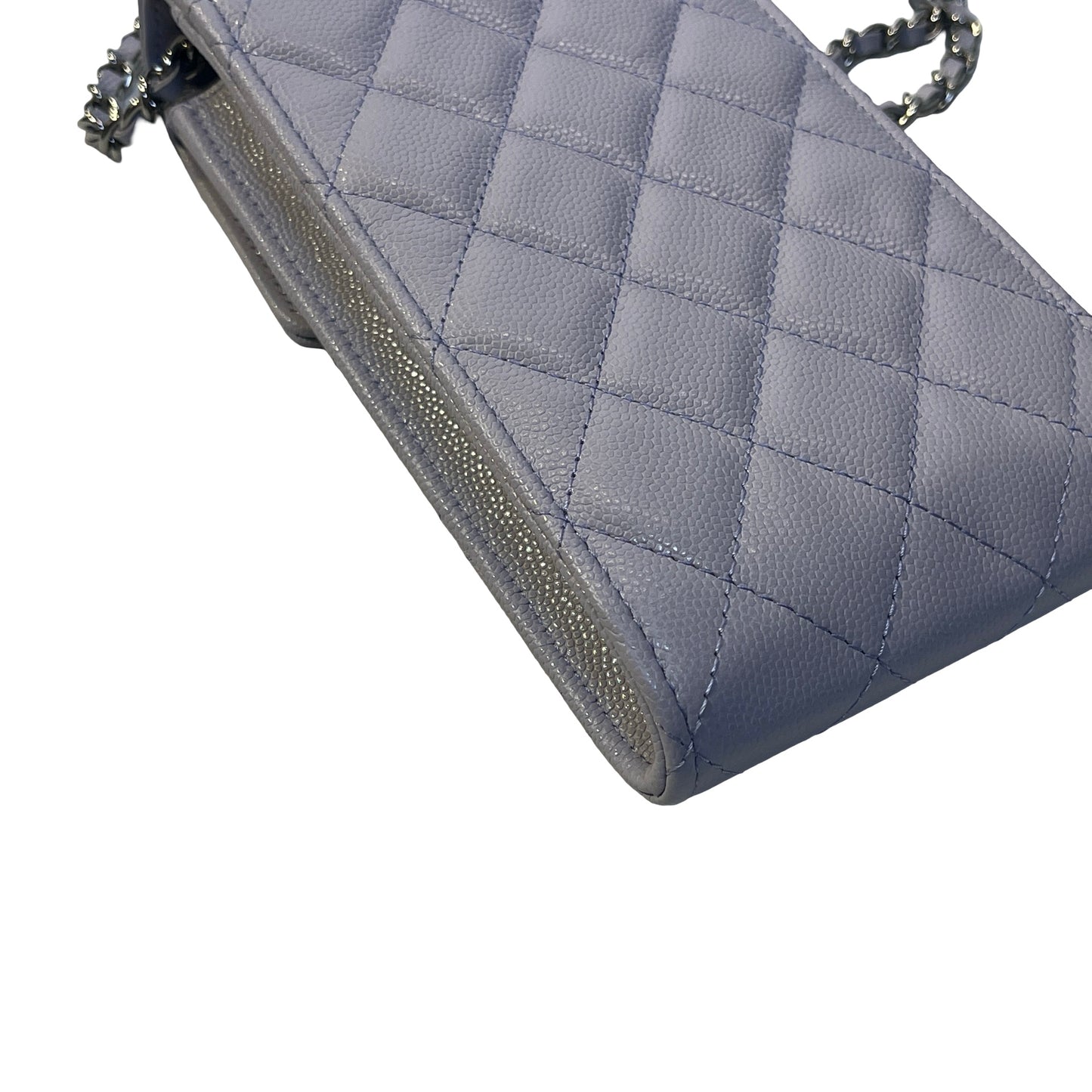 Used CHANEL Quilted Caviar Leather Classic Phone Holder with Chain Phone Bag Light Purple Silver Hardware