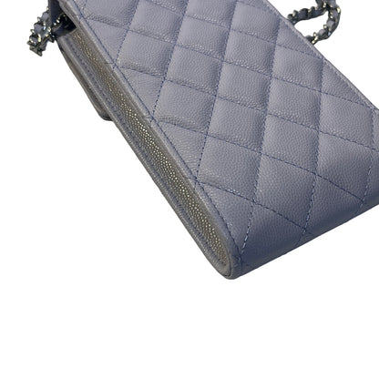 Used CHANEL Quilted Caviar Leather Classic Phone Holder with Chain Phone Bag Light Purple Silver Hardware