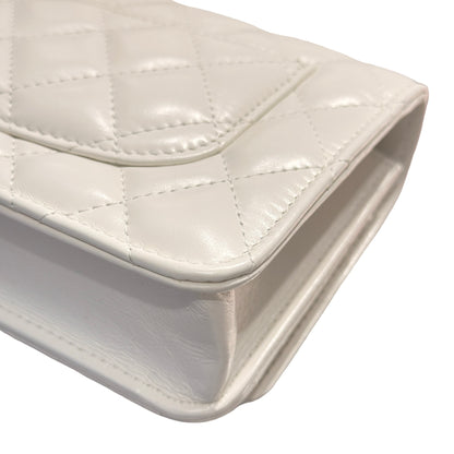 Used CHANEL Lambskin Leather 23P RAINBOW TOP HANDLE WOC Cross Body Bag White GHW