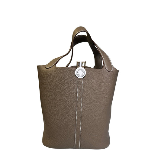 New HERMÈS Etoupe Picotin 22 Bucket Bag Etoupe Etoupe (18) GHW