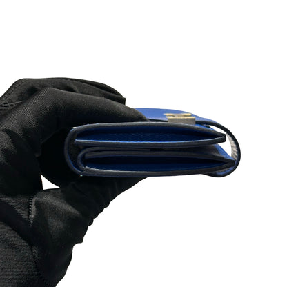 Used HERMES Epsom Bearn Card holder Blue Gold Hardware