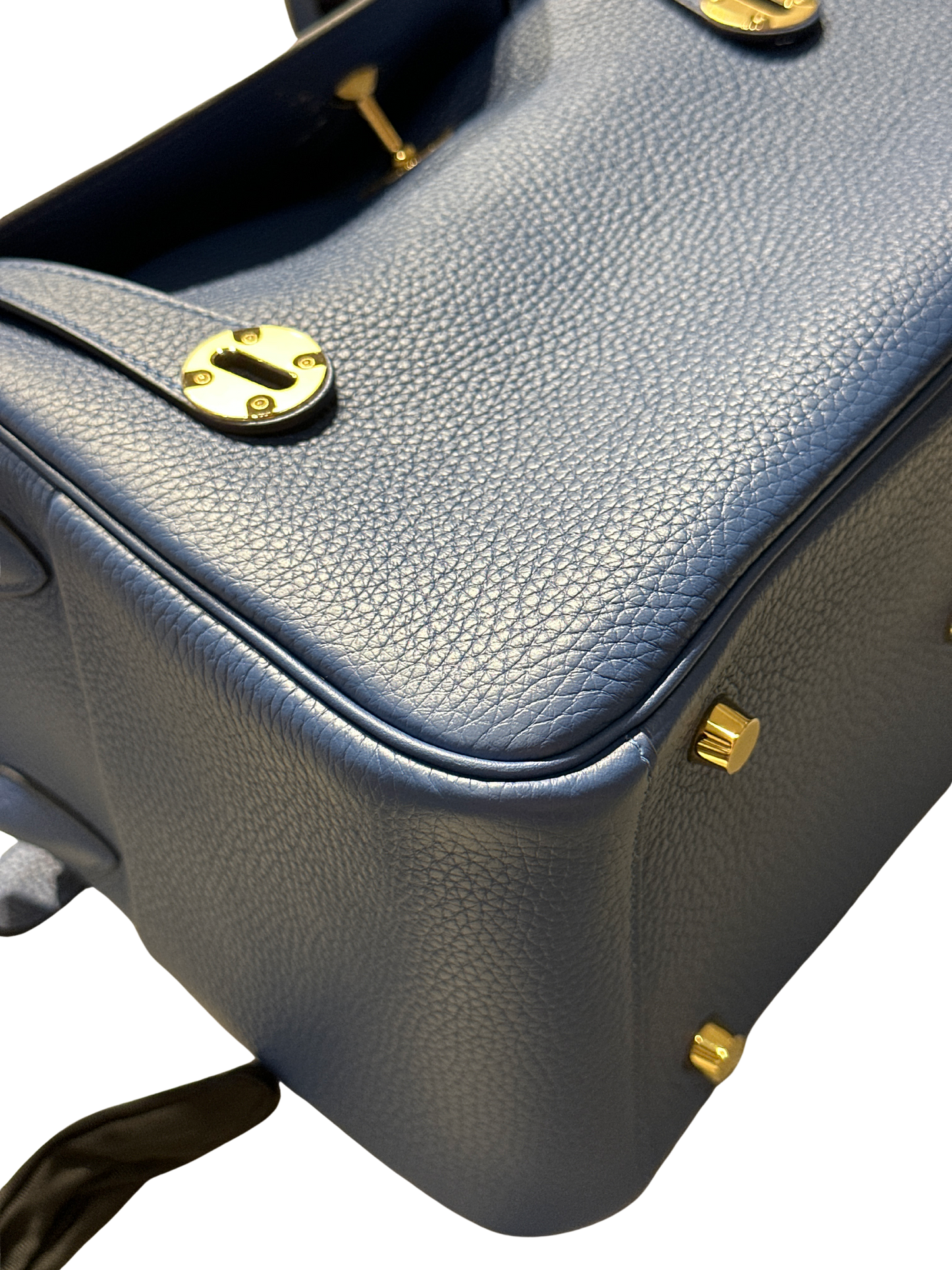 Brand New HERMES Clemence Lindy 26 Handbag Blue GHW