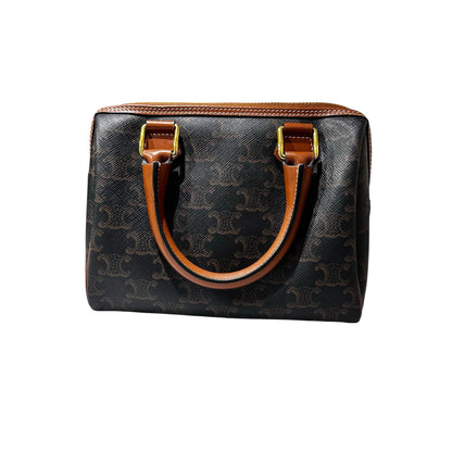 Used CÉLINE TRIOMPHE Canvas Small Boston Cross Body Bag Brown GHW