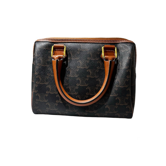 Used CÉLINE TRIOMPHE Canvas Small Boston Cross Body Bag Brown GHW