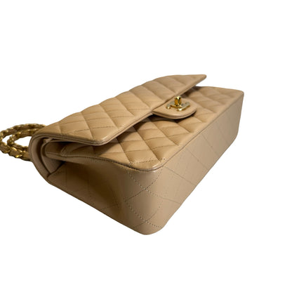 Used CHANEL Lambskin Classic Flap 25cm Chain shoulder bag Beige GHW