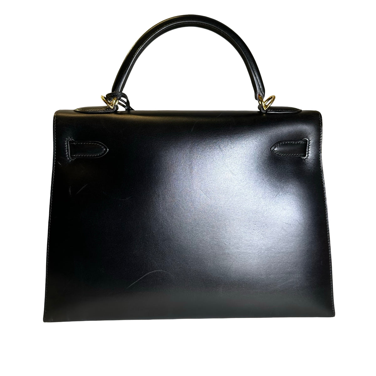 Used HERMES Box Calf Kelly 32 Handbag Black Gold
