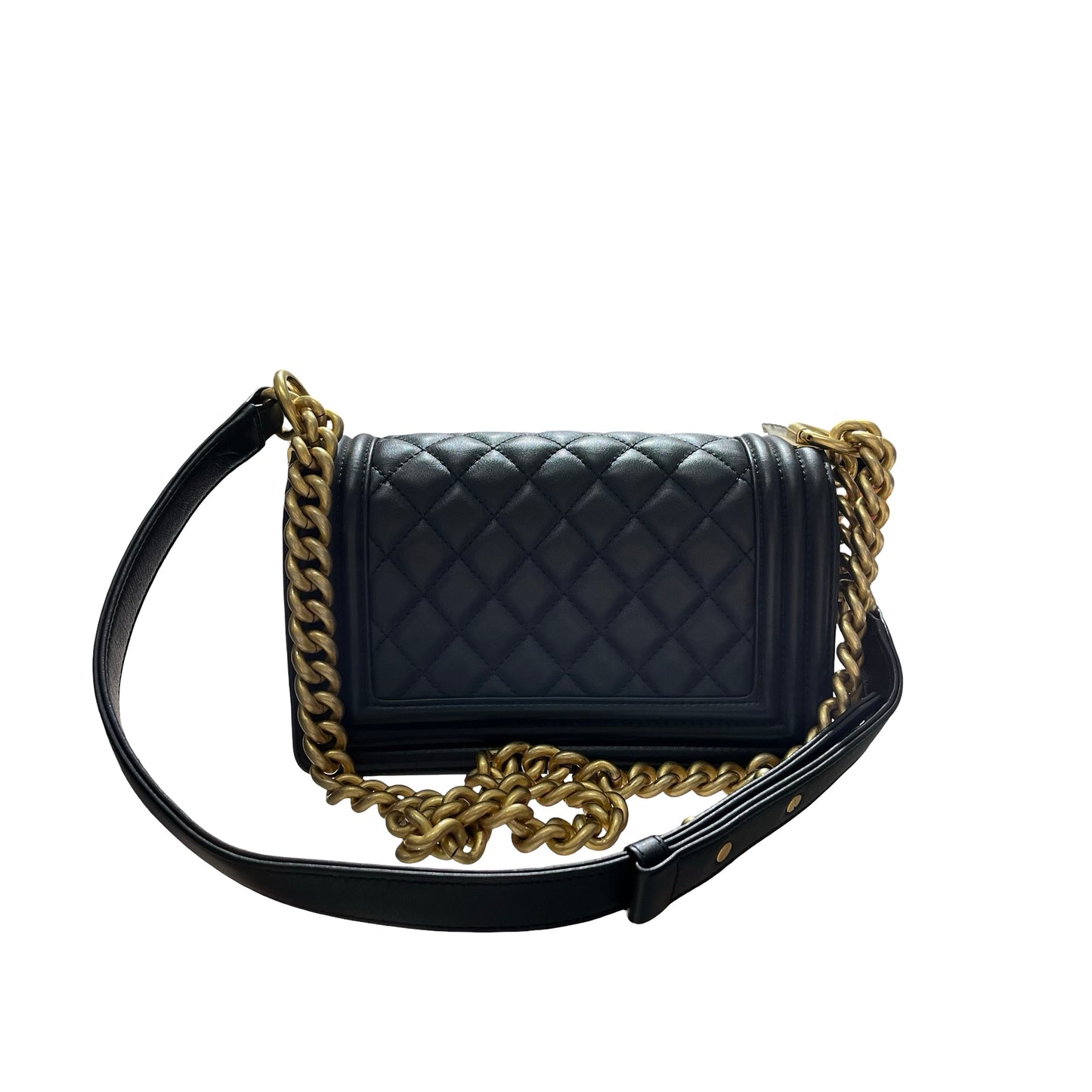 Used CHANEL Calfskin Leather Boy 20cm Shoulder Bag Black GHW