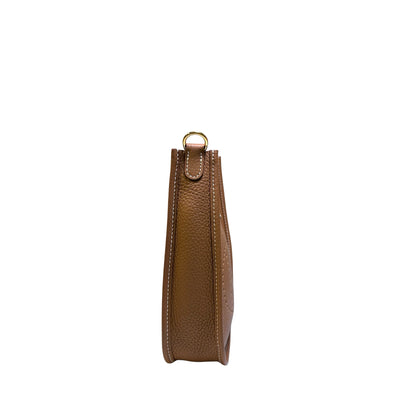 Used HERMES Clemence Leather Evelyne Crossbody Bag Brown GHW