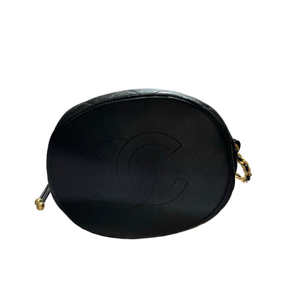 Used CHANEL Lambskin Leather Bucket Bag Black GHW