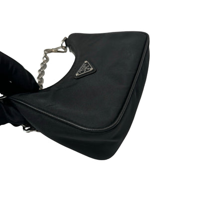 Used PRADA Re-nylon Re-edition 2005 Chain Shoulder Bag Black PHW