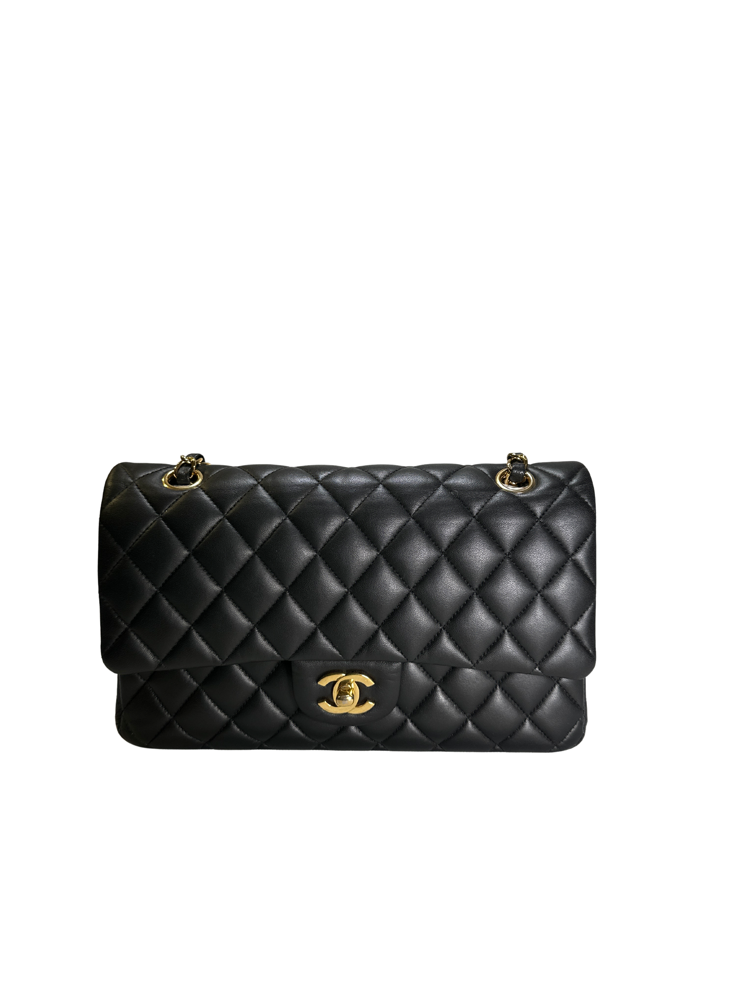 Used CHANEL Quilted Lambskin Classic Flap Chain Shoulder Bag Black Gold