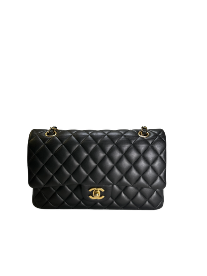 Used CHANEL Quilted Lambskin Classic Flap Chain Shoulder Bag Black Gold