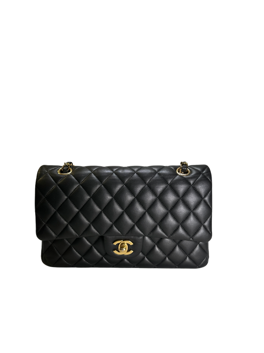Used CHANEL Quilted Lambskin Classic Flap Chain Shoulder Bag Black Gold