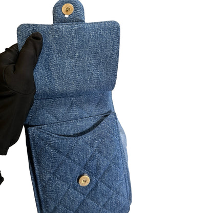 Used CHANEL Denim Quilted Kelly Shoulder Bag Blue GHW