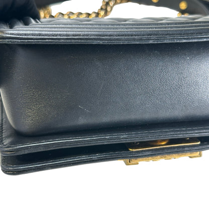 Used CHANEL Lambskin Boy 20 Shoulder Bag Black GHW