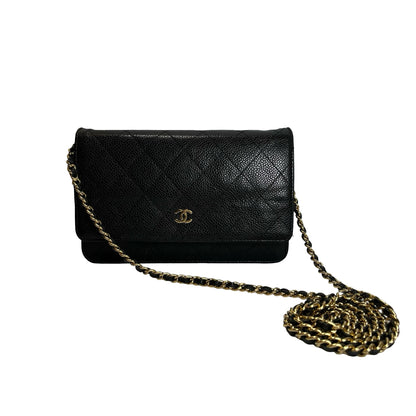 Used CHANEL Caviar Quilted Wallet on chain Wallet on chain Black Gold