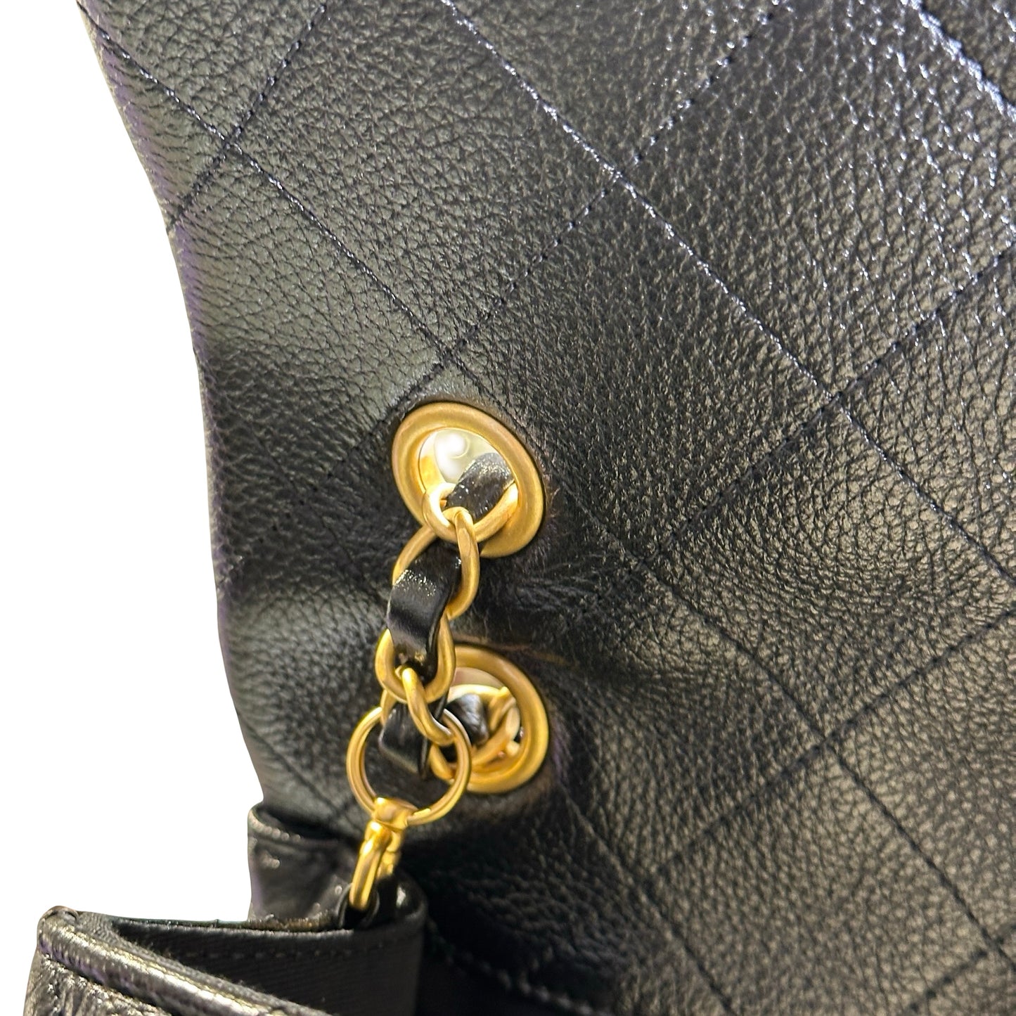 Used CHANEL Quilted Caviar Classic Flap Shoulder Bag Black Gold