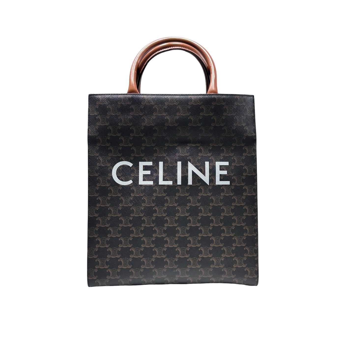 Used CELINE Calfskin Leather Triomphe Cabas Tote Brown