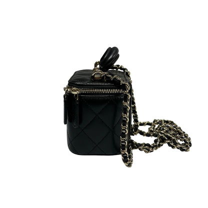 Used CHANEL Lambskin Leather VANITY CASE with COCO CHAIN Cross Body Bag Black GHW
