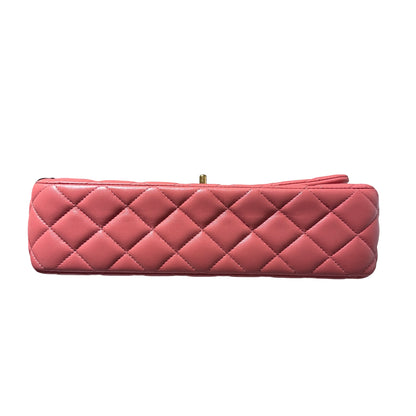 Used CHANEL Lambskin Leather Valentine Charm Classic Flap 25 Medium Chain Shoulder Bag Pink