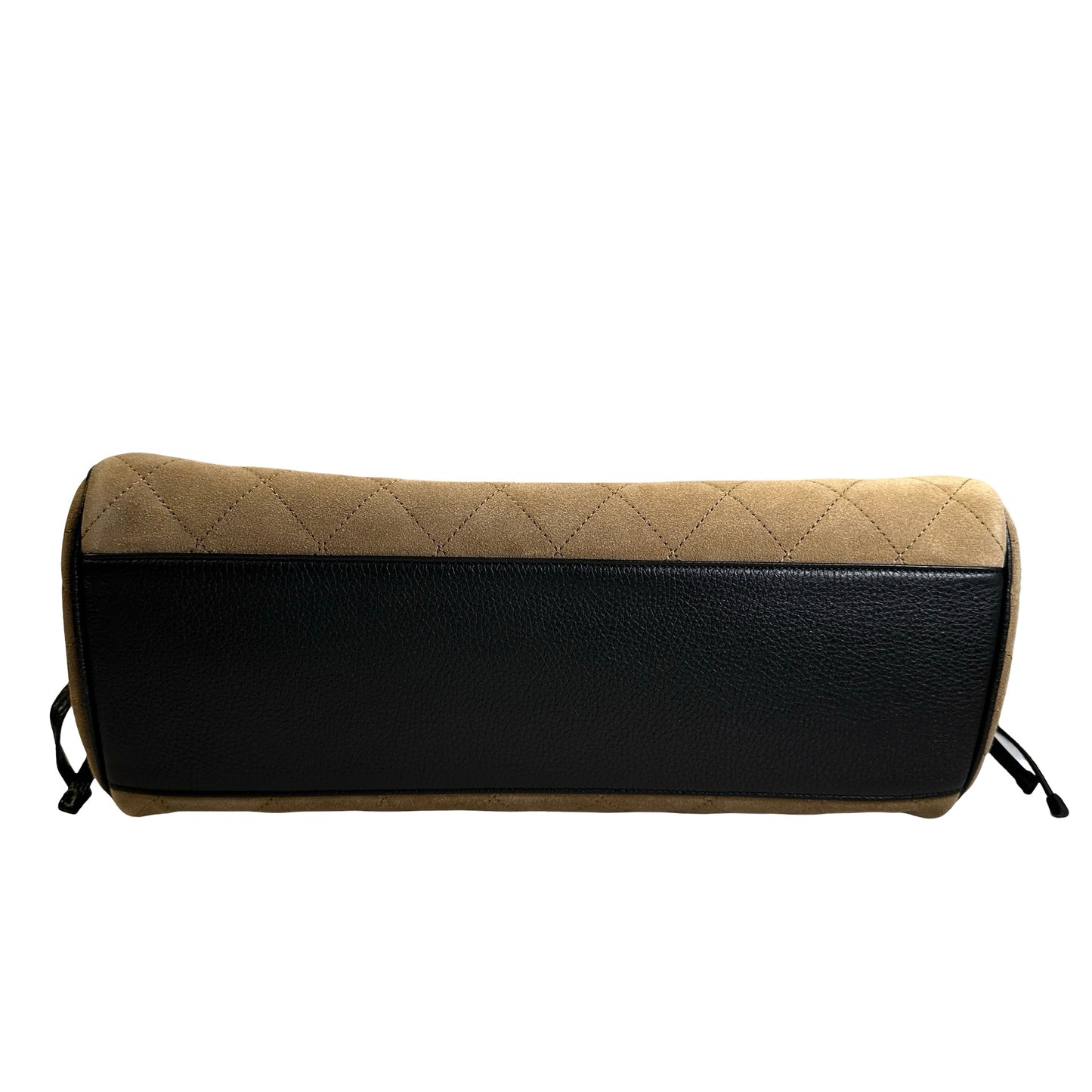Brand New CHANEL Quilted Suede Caviar Deauville Tote Bag Beige Black Gold