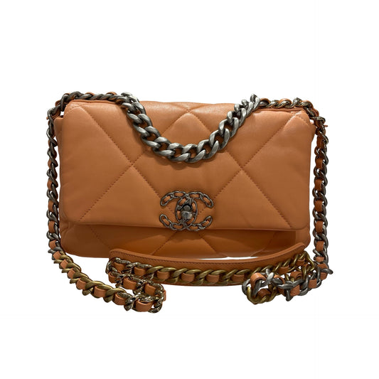 Used CHANEL Lambskin Leather 19 Small Cross Body Bag Pink PHW