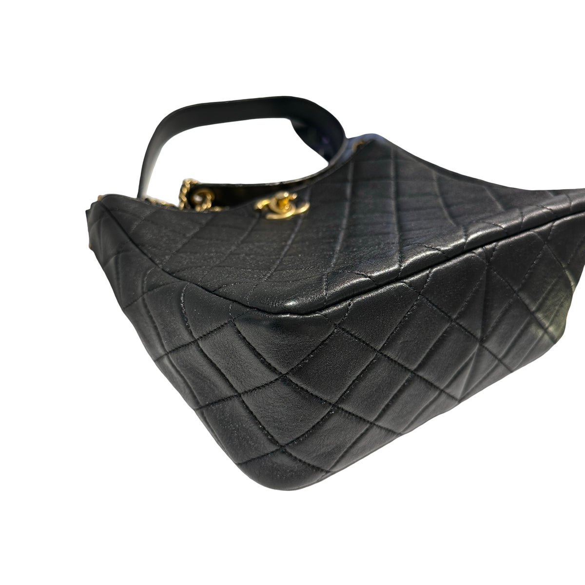 Used CHANEL Lambskin 22PHobo Bag Shoulder Bag Black Gold