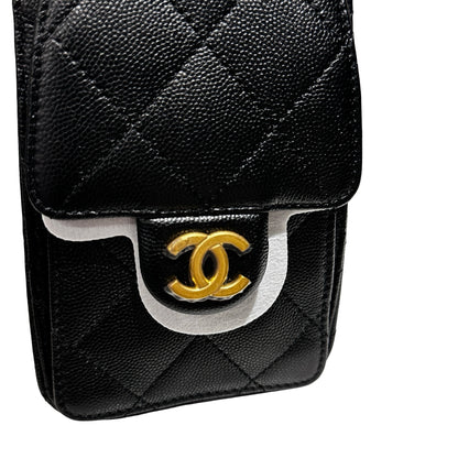 New CHANEL Caviar Leather 25 Mini Hobo Shoulder Bag Black GHW