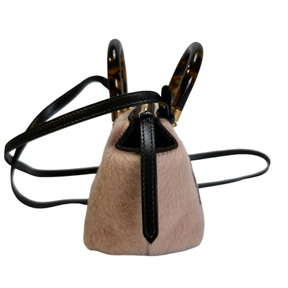 Used FENDI Fur Fendi Roma Logo By The Way Handbag Beige Black