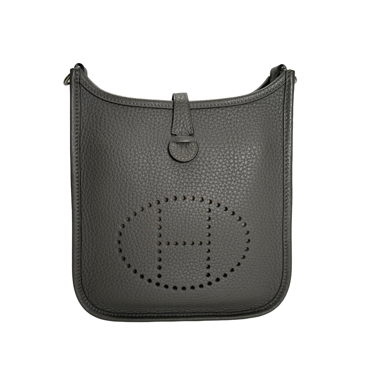 Used HERMES Clemence Leather Mini Evelyne Crossbody Bag Grey PHW