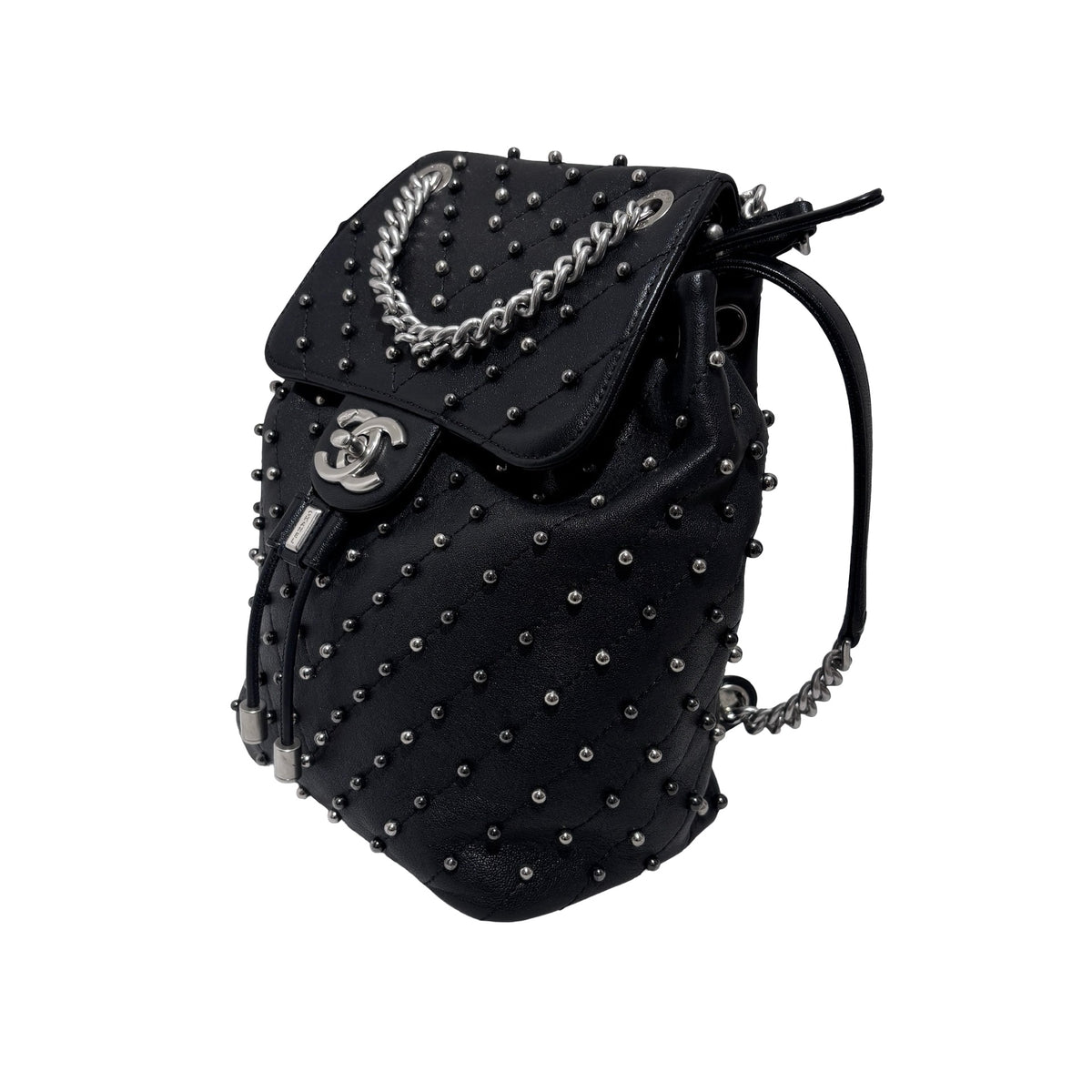 Used CHANEL Lambskin Studded Stud Wars Backpack Backpack Black Silver