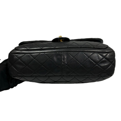 Used Chanel Lambskin Leather FLAP Shoulder Bag Black GHW