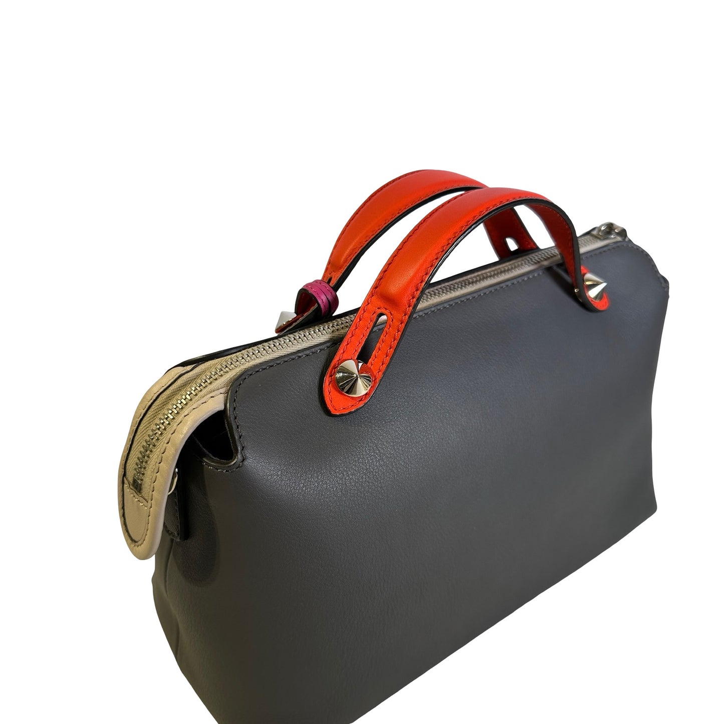 Used FENDI Leather By The Way Handbag Grey Orange Pink