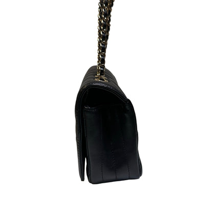 Used CHANEL Chevron Lambskin Chevron Flap Bag Chain Shoulder Bag Black Gold