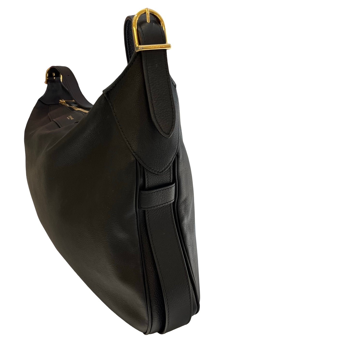 Used CELINE Leather Sangle Bucket Bag Shoulder Bag Black