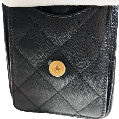 New CHANEL Caviar Leather 25 Mini Hobo Shoulder Bag Black GHW