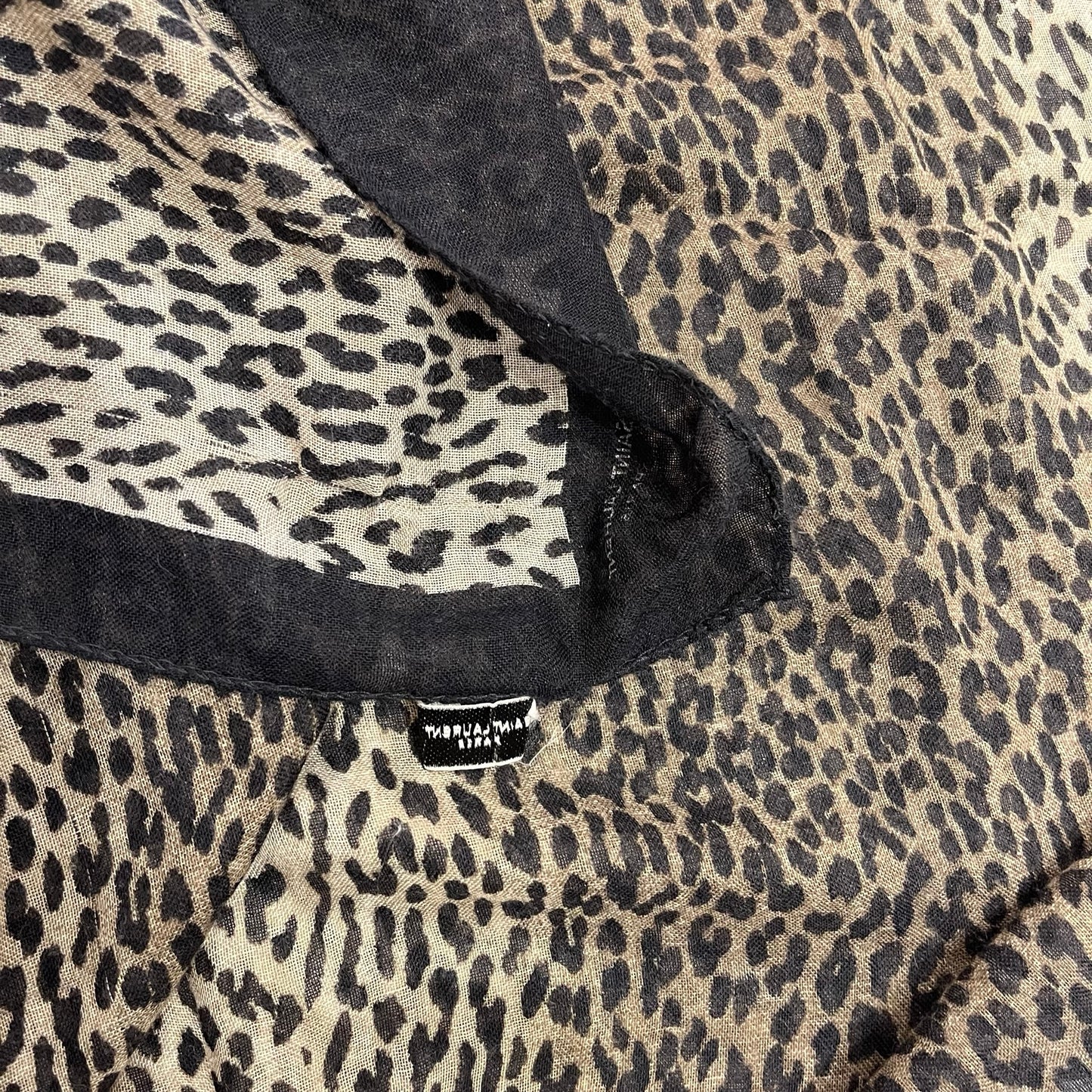 Used SAINT LAURENT Cashmere Silk Leopard Print Scarf Black Brown